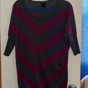 Cranberry and gray striped lightweight sweater